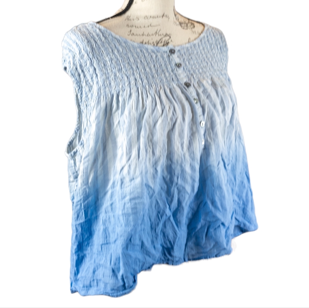 Free People Little Bit of Something Ombre Button Blouse Blue -M - Picture 4 of 6